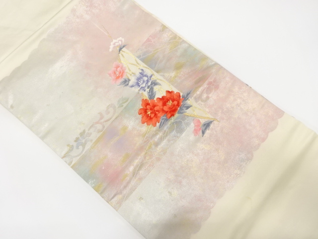 引箔　牡丹模様織り出し　名古屋帯